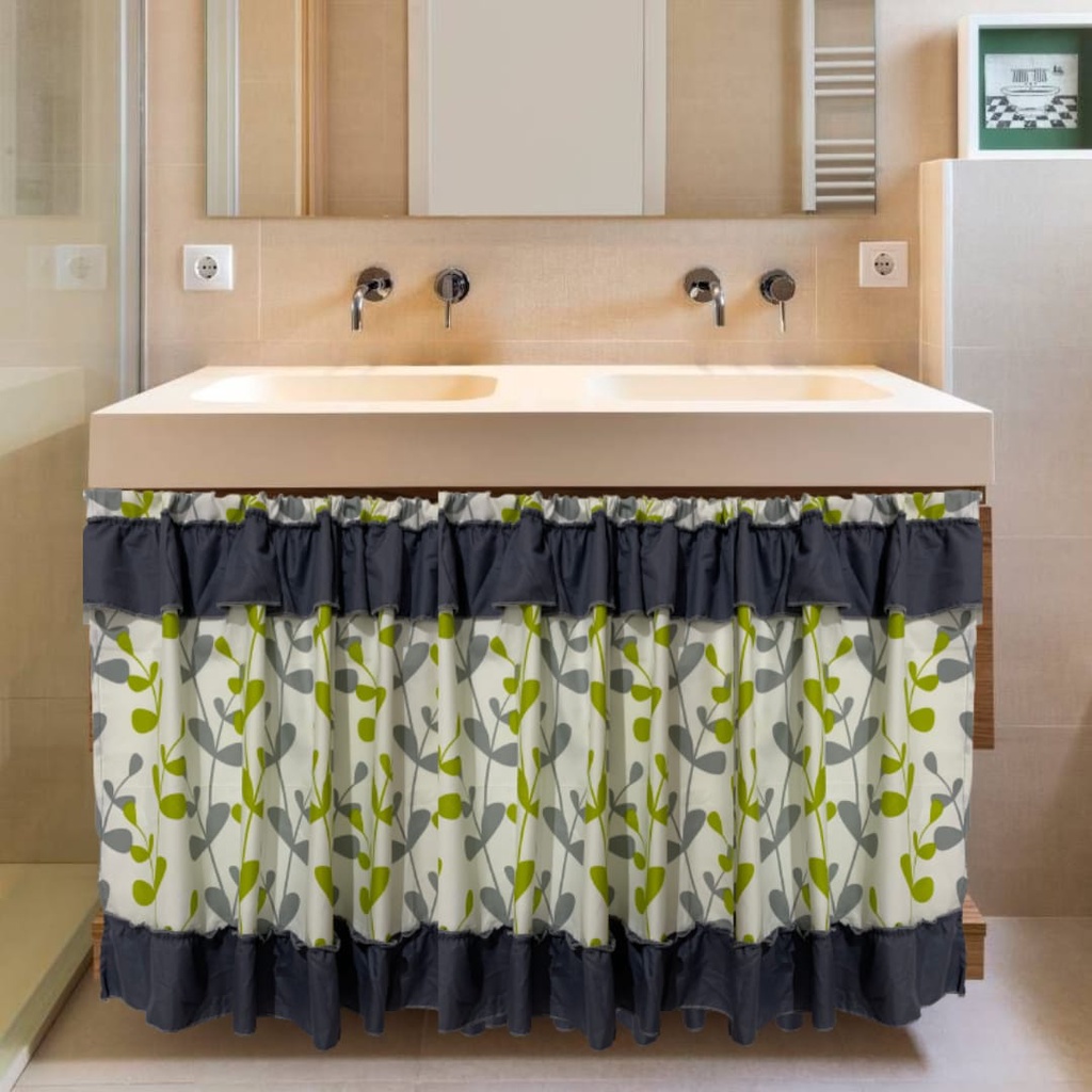 Natasia22 (Premium)Gorden Kolong Dapur Motif Daun Hijau Tirai Kolong Gorden Minimalis Bisa Custom