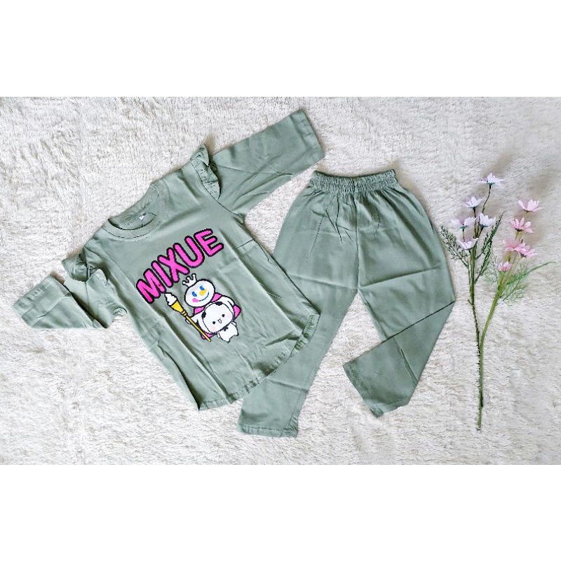 Set Cel Combed Anak Mixue Size 2 4 6 // Baju Setelan Anak Umur 3-5 tahun // Set Kaos Combed Anak