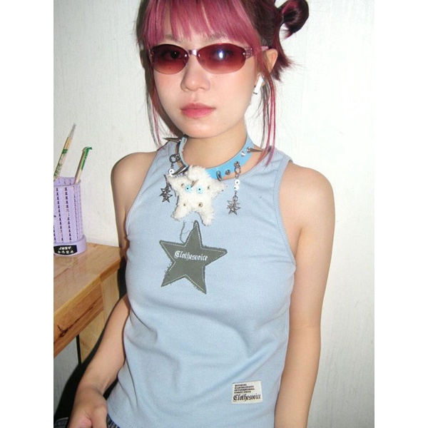 Red Star patch bordir desain kamisol pakaian luar wanita musim panas baru slim fit dan tipis hot girl inner top