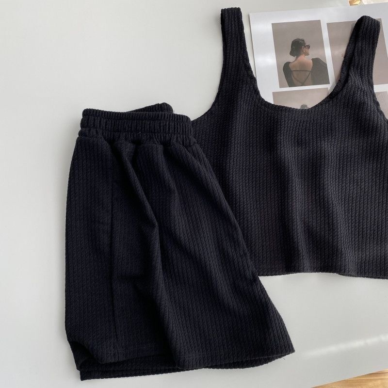 Red 2022 Anak Perempuan Musim Panas Ukuran Besar Setelan Kasual Gemuk MM Longgar Rompi Top Lebar Kaki Celana Pendek Rumah Malas Set Dua Potong