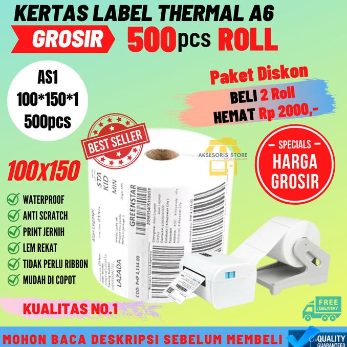 

KERTAS TERMAL STICKER 100X150 500PCS UKURAN A6