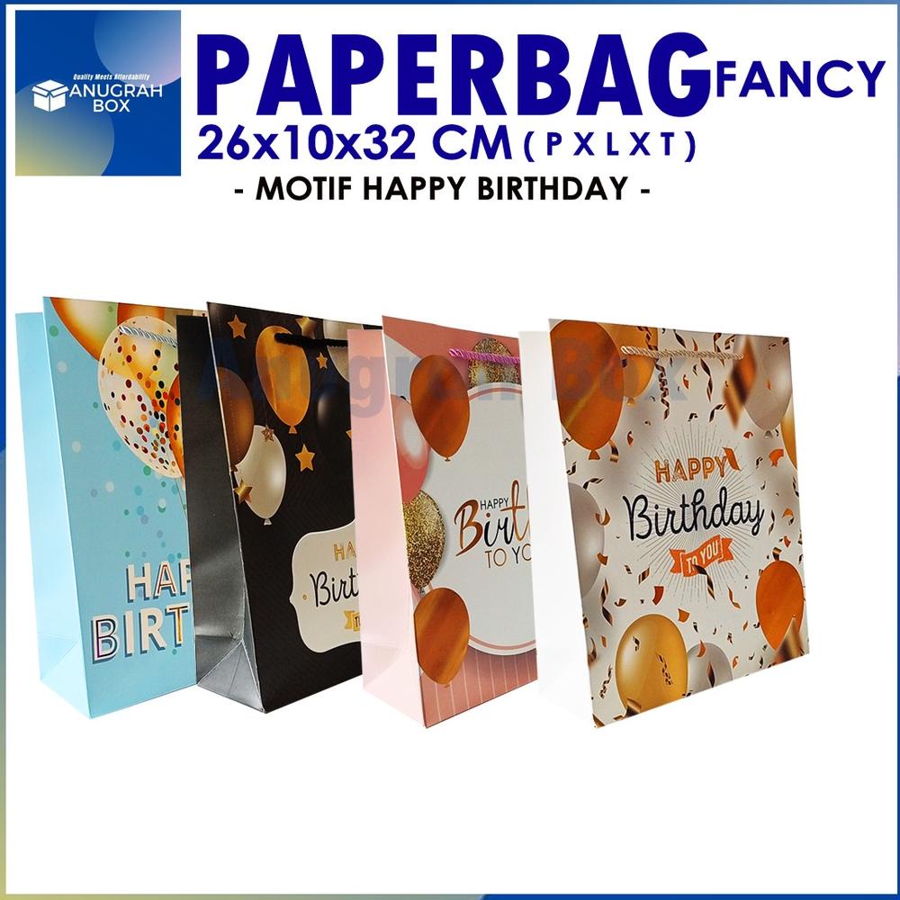 

7.7 Paperbag Paper Bag Kantong kertas fancy Motif BIRTHDAY 26x10x32cm tebal import goodiebag gift