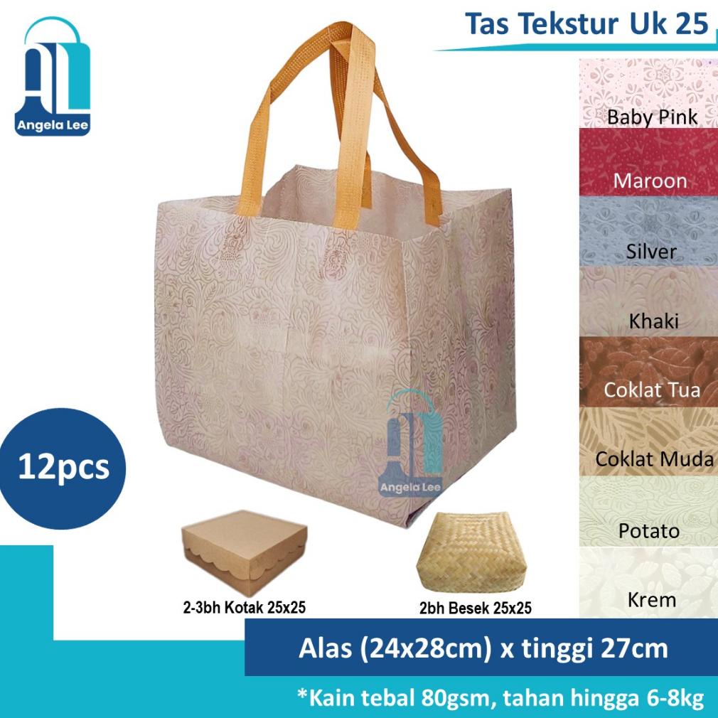 

Terbaru 12pcs Tas Kain Spunbond Motif Tekstur Timbul Mewah muat 2box 25x25 Hijau Bunga Hajatan Syukuran