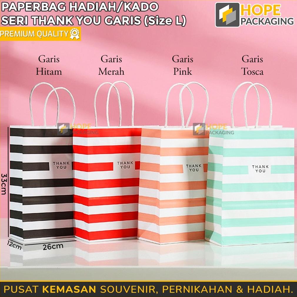 

Terbaru [/ 3 Pcs] Tas Kado Kertas Motif Garis Warna / Paper Bag Hadiah / Tas Souvenir Wedding Uk M / L