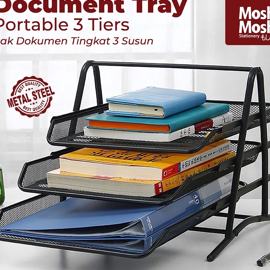 

12.12 Document Tray Desk Storage Foldable 3 Tiers Rak Kertas File Dokumen 3 Susun Jaring Besi buruan