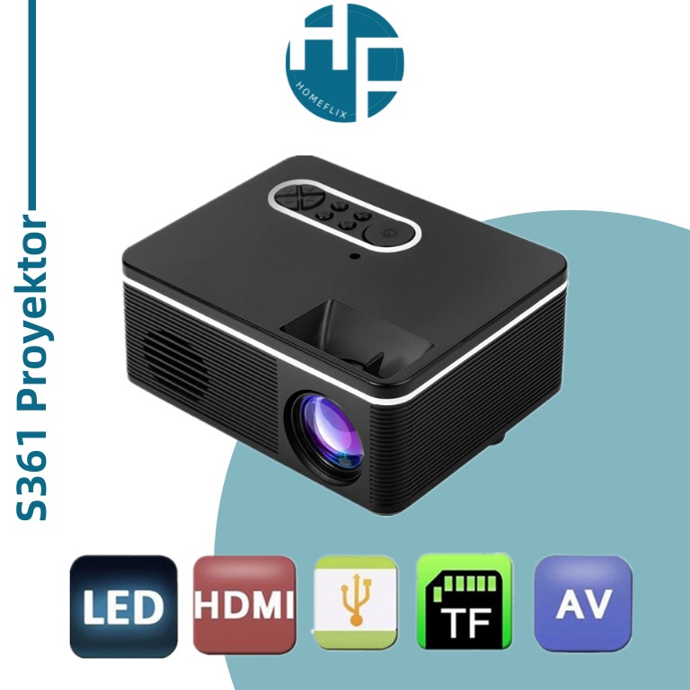 Diskon.. Homeflix Proyektor Mini HD S361 Asli 320x240 Pixel 1000 Lumens LED Android WiFi Projector J