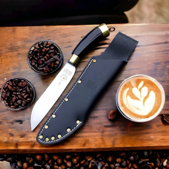 Pisau Herder Cap Garpu Handle Tanduk Sarung Kulit Ori Solingen Jerman ORIGINAL