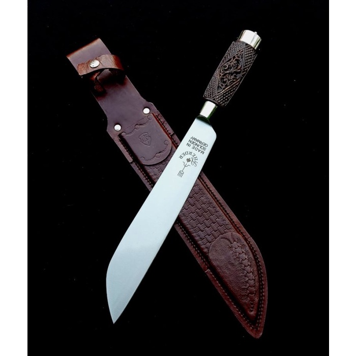 Herder Pisau cap Garpu asli 10" Handle ukir dan Sarung kulit handmade ORIGINAL