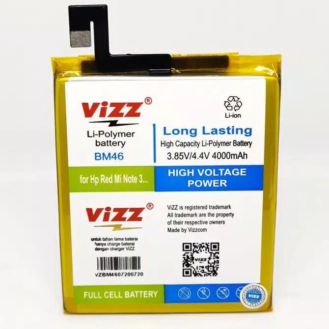 Baterai Batre Vizz Xiaomi Redmi Note 3 / Redmi Note 3 Pro BM46 Ori