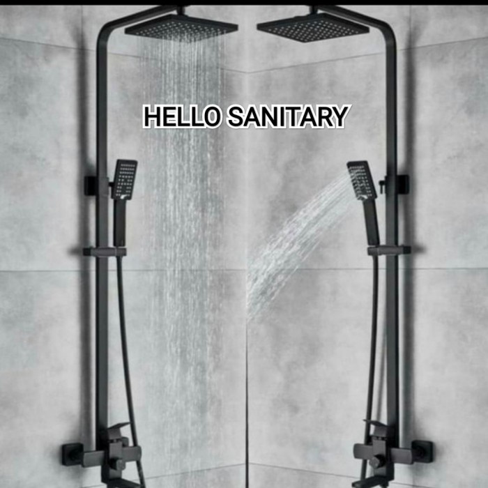 Setshow Shower Tiang Set Panas Dingin Model Wasser Minimalis Kotak Hitam