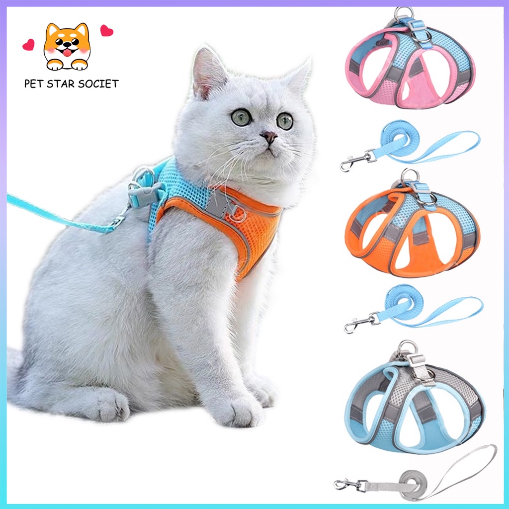 Rompi kucing rompi harness tali tuntun Harness ROMPI Rompi Harness Modis Mesh Lembut dengan Tali Pengikat Reflektif Harness aksesoris hewan peliharaan