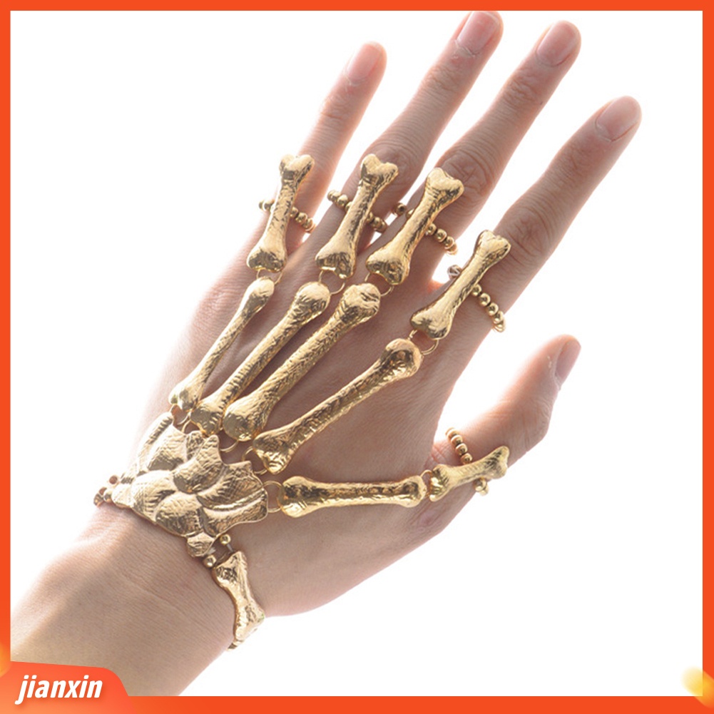 [Jianxin] Punk Gothic Skeleton Skull Bone Hand Bangle Finger Ring Bracelet Jewelry Gift