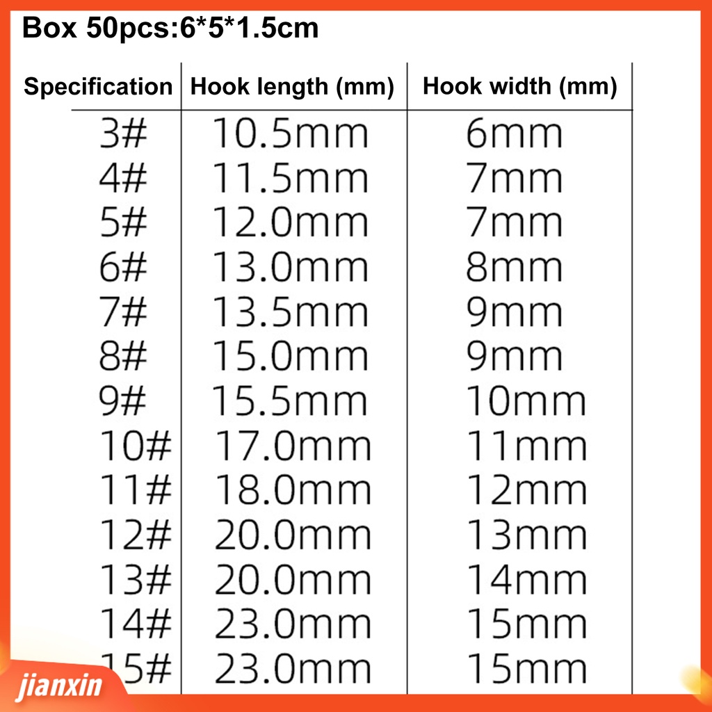 [Jianxin] 50pcs / Set Kail Pancing Tajam Kepala Tunggal Bahan Carbon Steel