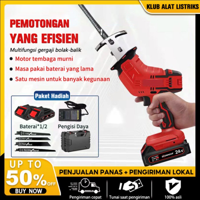 Mesin Reciprocating Saw Cordless Gergaji Kayu Besi Alat Pemotong Kayu