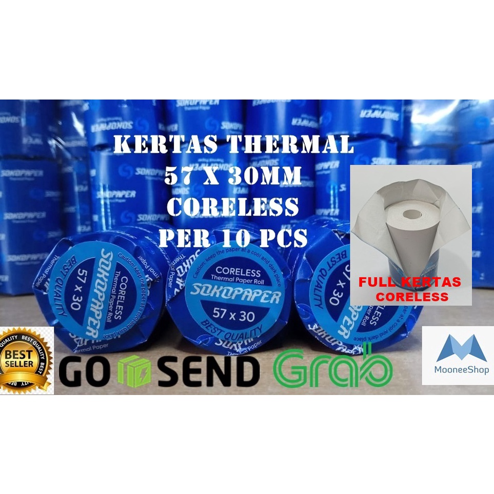 

⚡GROSIR⚡ Kertas Thermal 57x30 / 58x30mm SOKOPAPER PRINTER SPOT EDC [10 PCS], Printer kasir Bluetooth mini Kertas Thermal