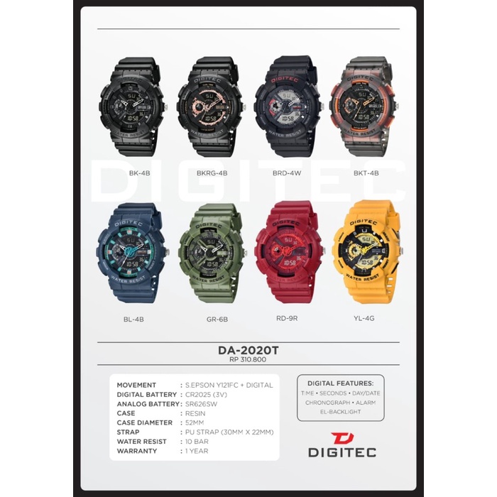 MUST HAVE JAM TANGAN DIGITEC 2020 T ORIGINAL WR 10BAR DUALTIME HITAM ORANGE ABU TERBARU