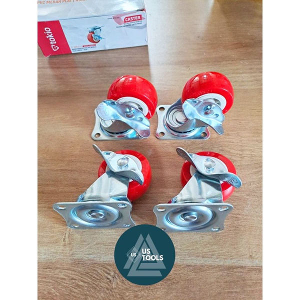 [1 SET 4 PCS] Roda Gepeng Merah Hidup Plus Rem 2&quot; 50mm/ Roda Casters Hidup