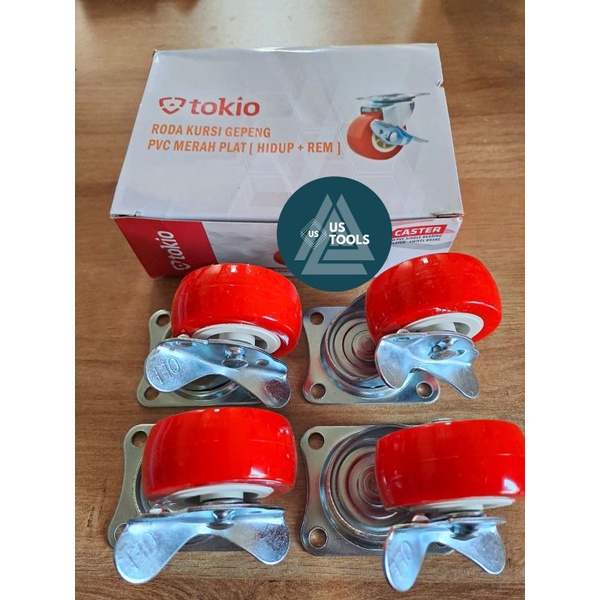 [1 SET 4 PCS] Roda Gepeng Merah Hidup Plus Rem 2&quot; 50mm/ Roda Casters Hidup