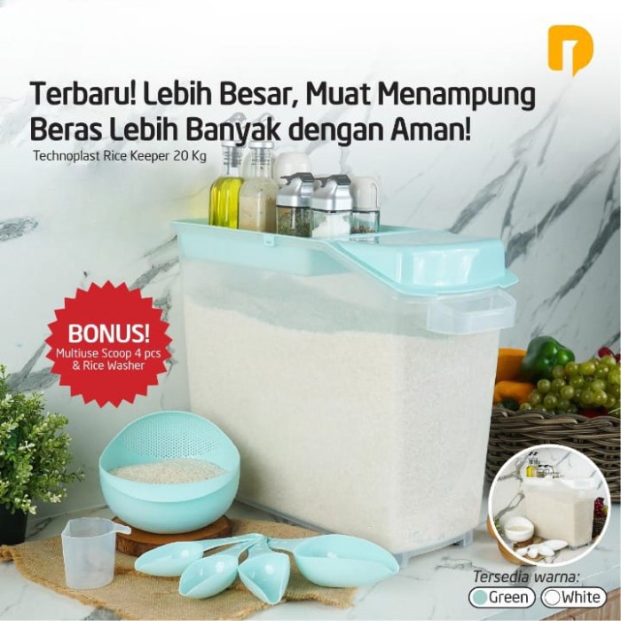Terlaris Tempat Beras 20Kg Technoplast Rice Box Dispenser Beras + Bonus Banyak