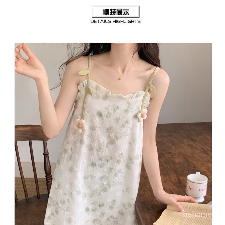 Baju tidur bretel Prancis baju tidur wanita segar manis bagian tipis asrama piyama rumah