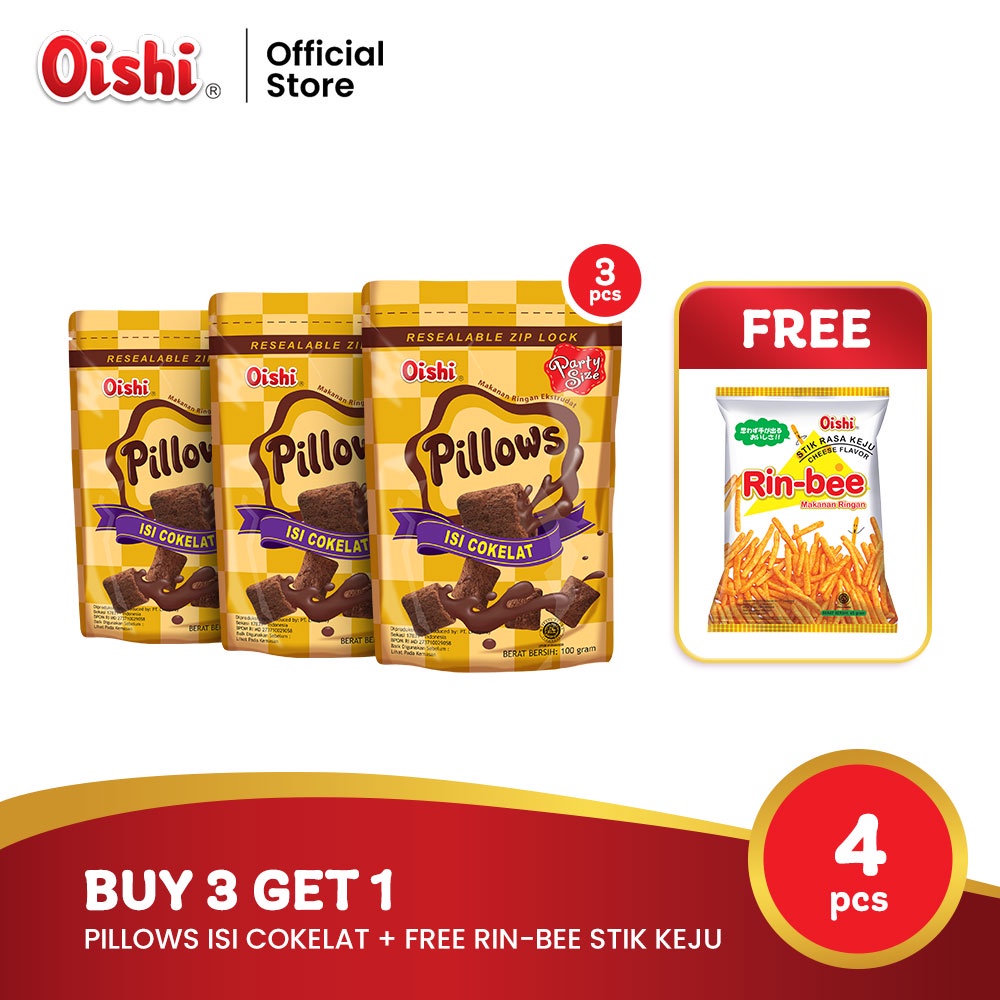 

[Buy 3 Get 1] Pillows Cokelat (3pcs) FREE Rin-Bee Stik Rasa Keju