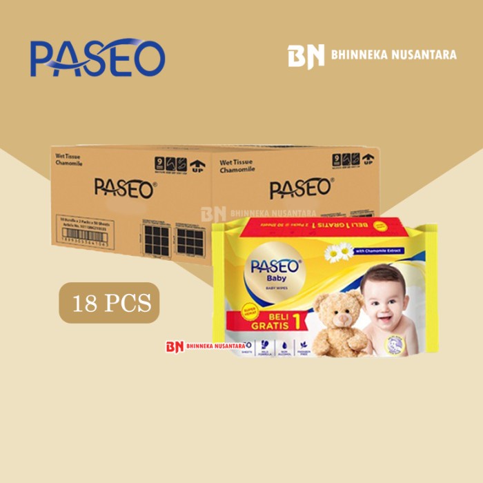 Paseo Baby Wipes Chamole Tissue Basah 50 Sheet [1 Dus/18 Pa]