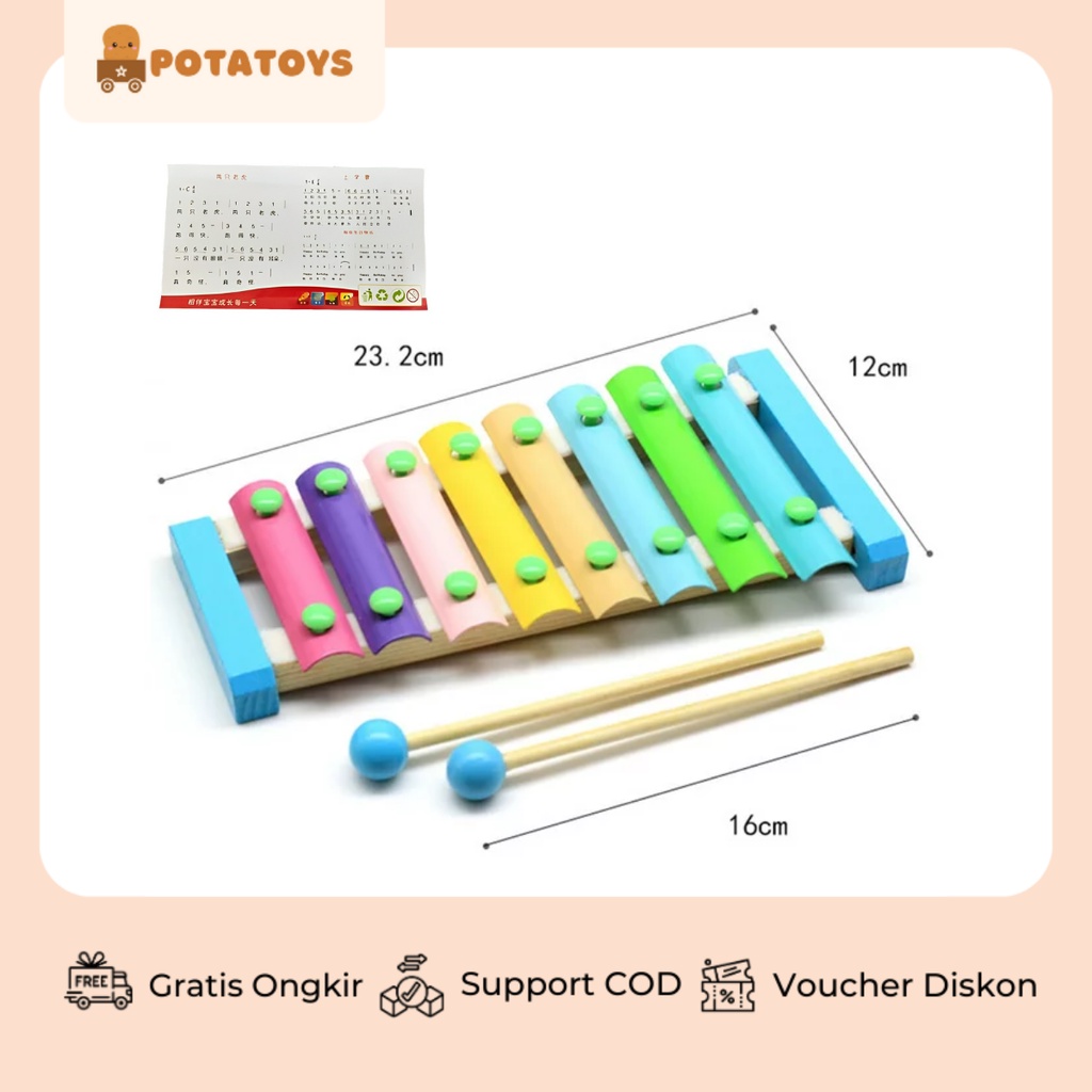 [ Potatoys ] Wooden Xylophone / Kolintang / Mainan Xylophone anak / Mainan Alat Musik Anak