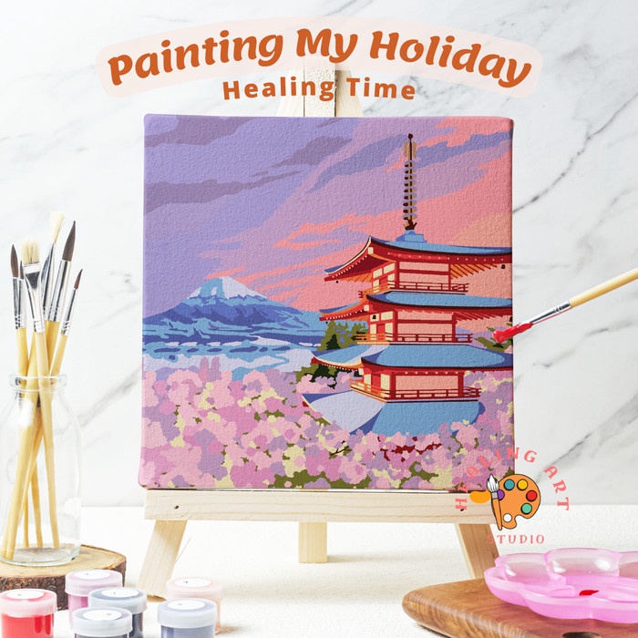

Best Seller Painting By Number Kit Lukisan Japan House Fuji Canvas 20X20 / Art Set