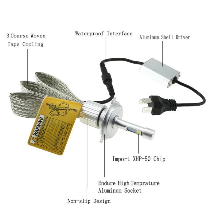 Lampu Mobil Superbright Cree Xhp50 H4 Chip Led Headlight R3 H4 Fanless