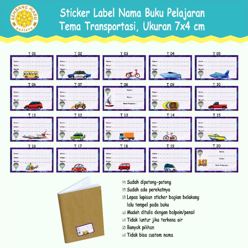 

Sticker Label Nama Buku Pelajaran Tema Transportasi