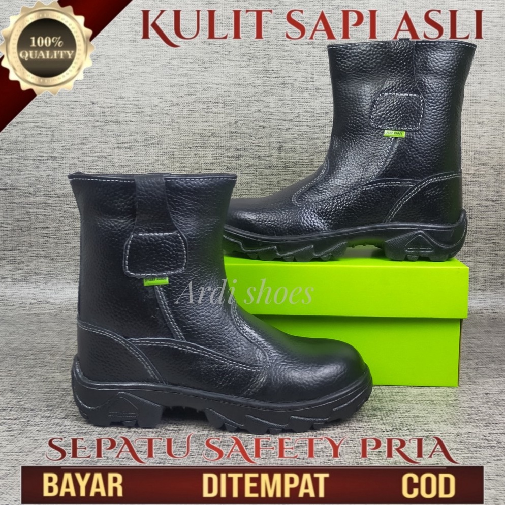 MURAH BANGET. Sepatu Safety Boots Pria Kulit Asli Sepatu Tinggi Proyek Septi Cowok Lapangan Sepatu U