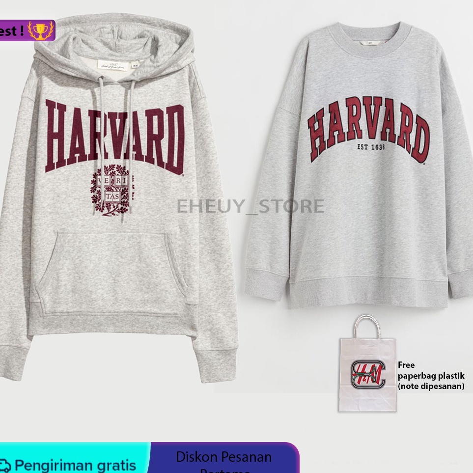 PALING AMPUH✌️>>> Hoodie H*M Harvard Grey Crewneck Harvard ORIGINAL FULLTAG sweater wanita pria