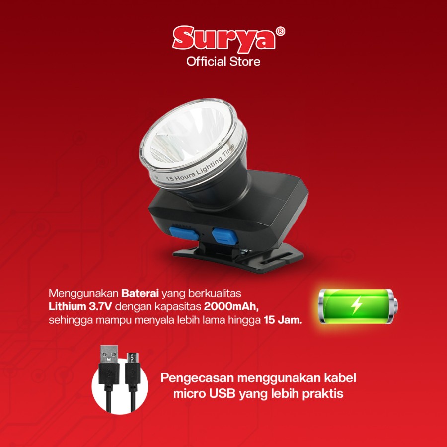 Senter Kepala Surya 15 Watt Syh L 155 C Headlamp Surya SYH L155C