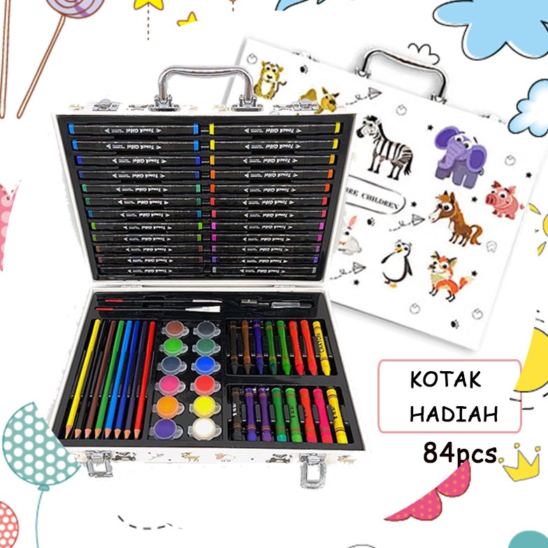 

Kirim Langsung.. Crayon Set 84/86pcs / Krayon Mewarnai Anak 84/86pcs / Pensil Warna Set 84/86pcs dalam tas tangan hewan putih / Washable markers Set VIQ