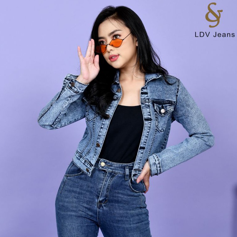 [Terkece Se-RI] LDV - Jaket Jeans Crop Wanita (slimfit) Crop Jacket Denim Realpict