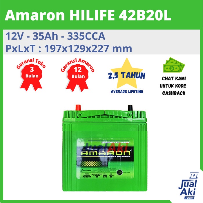 Terlaris Ecu Aki Mobil Honda Mobilio Ns40Zl / 42B20L Amaron Hi-Life 12V / 35Ah