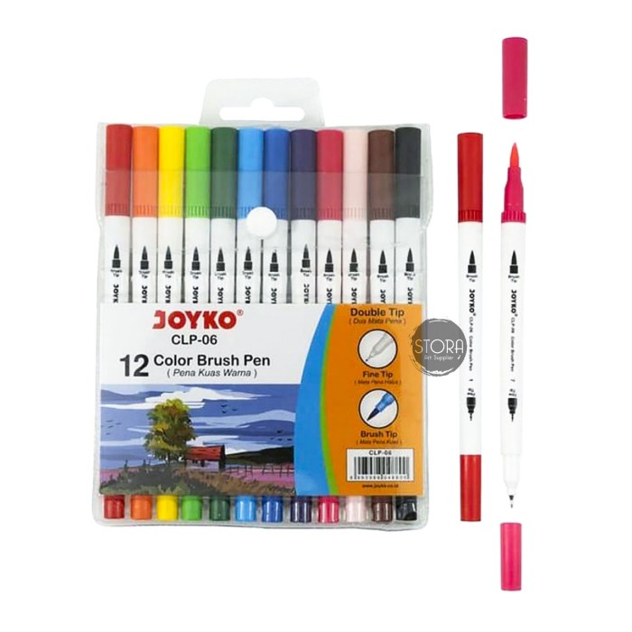 

Best Seller Joyko Brush Pen Colour Dual Tip Spidol Set 12 Warna Clp-06