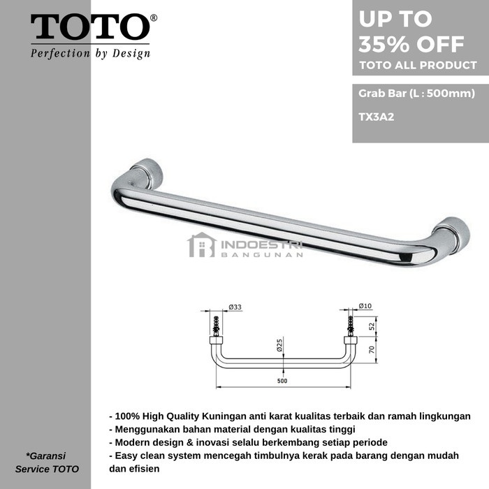 Terlaris Grab Bar Toto Tx 3 A2 (500Mm) / Pegangan Kamar Mandi Toto Tx 3 A2