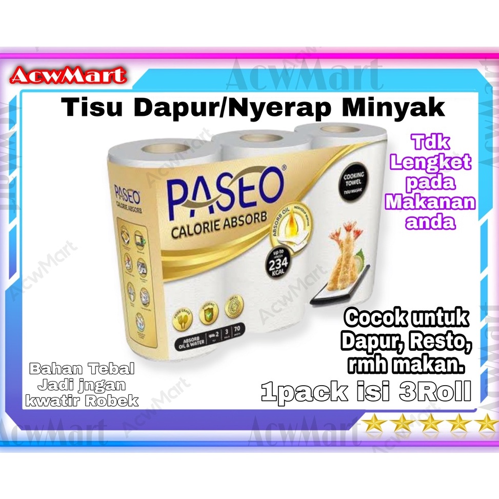 

HOT AcwMart paseo towel 3roll tisu dapur kitchen nyerap minyak camilan