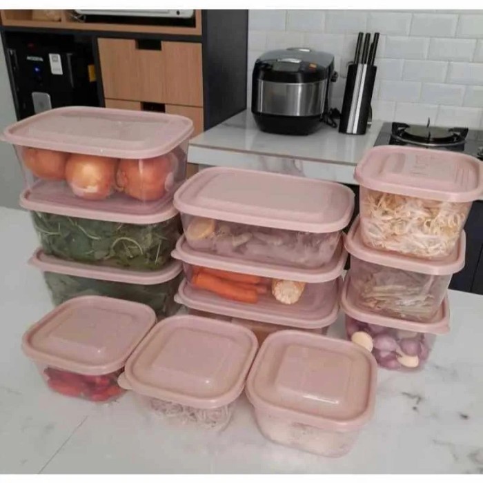 Terlaris Green Leaf Fresh Set Food Container Kotak Makan Set Isi 12 Pcs