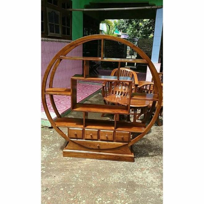 Partisi Tv Bulat Penyekat Ruangan Minimalis Kayu Jati Jepara Murah