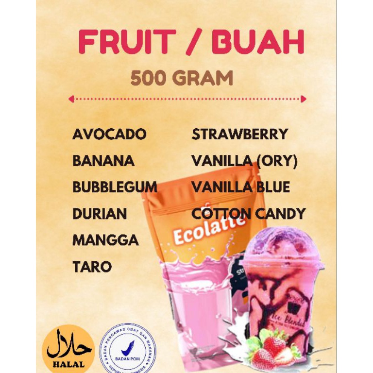 

← ECOLATTE POWDER 500gr VARIAN BUAH ゃ