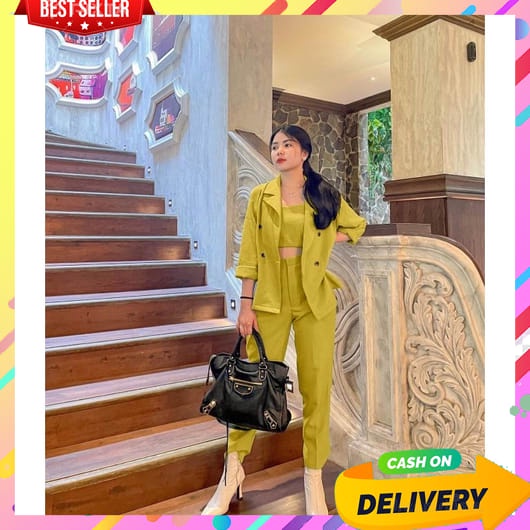 One Set Blazer Wanita Kerja Import Korean Style Jumbo Kemeja Cewe Bahan Adem Outer Kondangan Untuk O