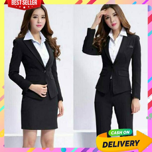 One Set Blazer Wanita Kerja Import Korean Style Jumbo Kemeja Cewe Bahan Adem Outer Kondangan Untuk O
