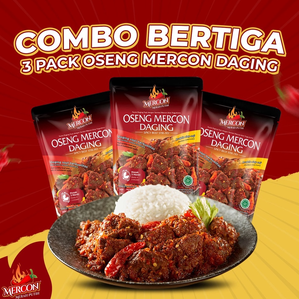 

Ready Stok↓ PDQOZ Mercon Merah Putih - Hemat Combo Bertiga || 3 x Oseng Mercon Daging Q72 Terlaris