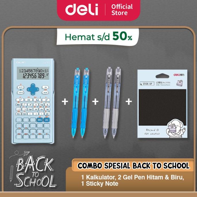 

Paket Siap Sekolah Deli - Kalkulator Ilmiah, 4 Gel Pen, 1 Sticky Notes