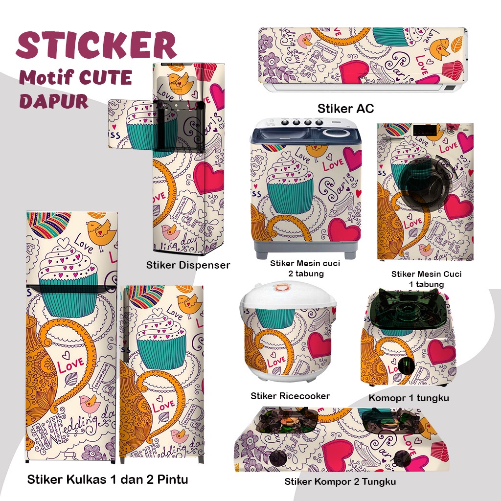 Stiker Stiker kulkas kompor mesin cuci 1 2 pintu tabung mata Rice Cooker Dispenser Ac Motif Cute Luc