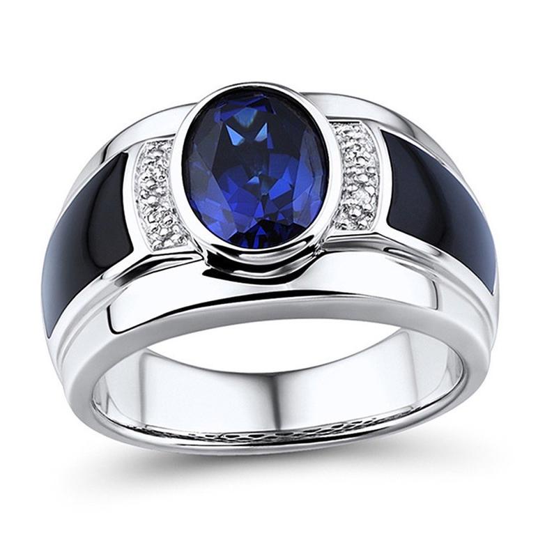 Termurah Cincin Pria Batu Blue Saphire Cubic Zirconia Akik Safir Biru Royal Warna Ring Perak List Hi