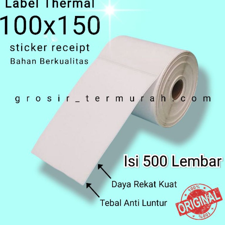 

BBS0O Kertas Thermal 100x150 mm isi 500 Pcs/ Label thermal barcode Roll A6 ↕Terlaku.