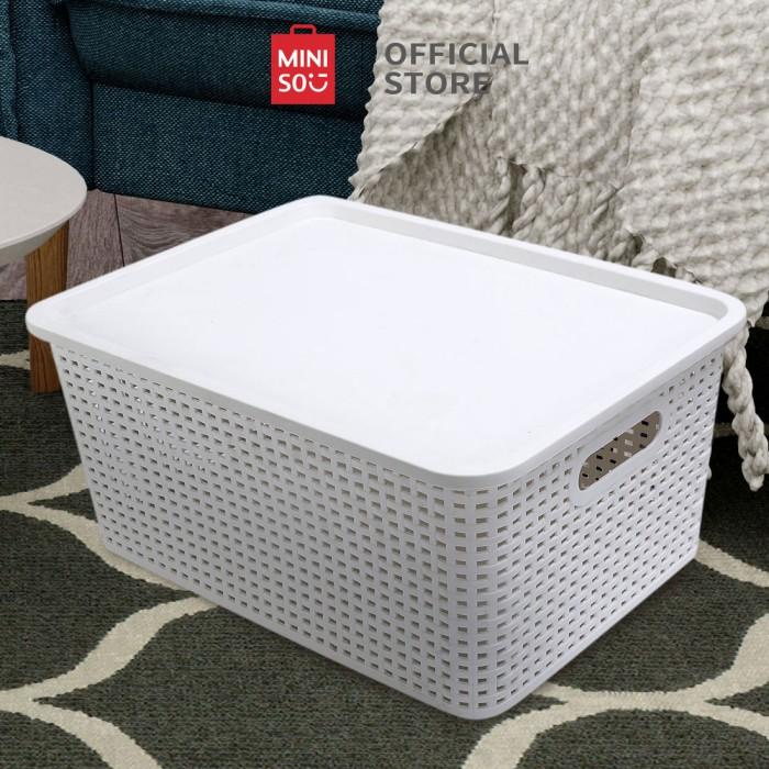 (( BISA COD) MINISO KOTAK PENYIMPANAN KERANJANG DENGAN PENUTUP EMBER MULTIFUNGSI